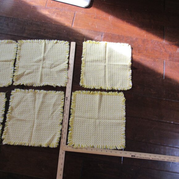 Cloth Fabric Napkins Set of 8 10 inches Yellow White Checker Fringe Vintage Good - Picture 8 of 13